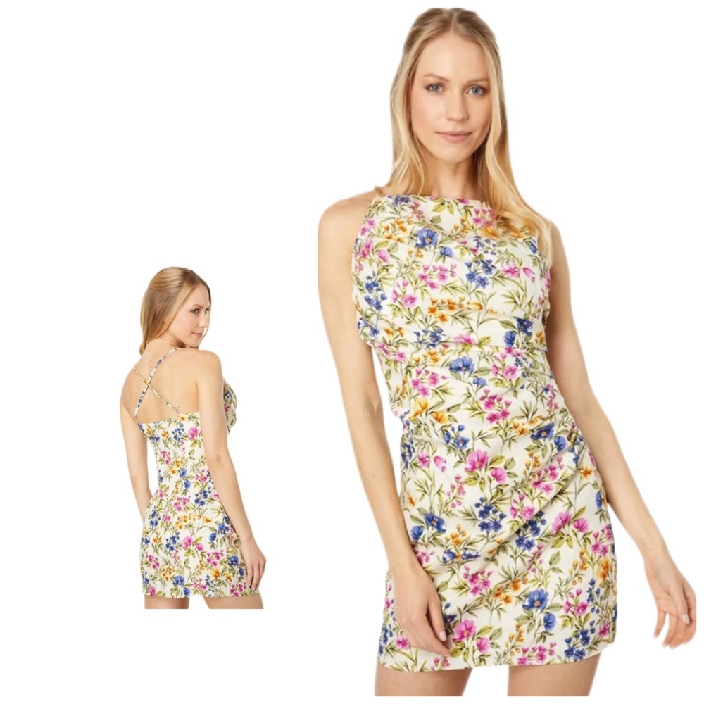 En Saison Floral Valeria Mini Dress Criss Cross Back Multi Colored Size Small